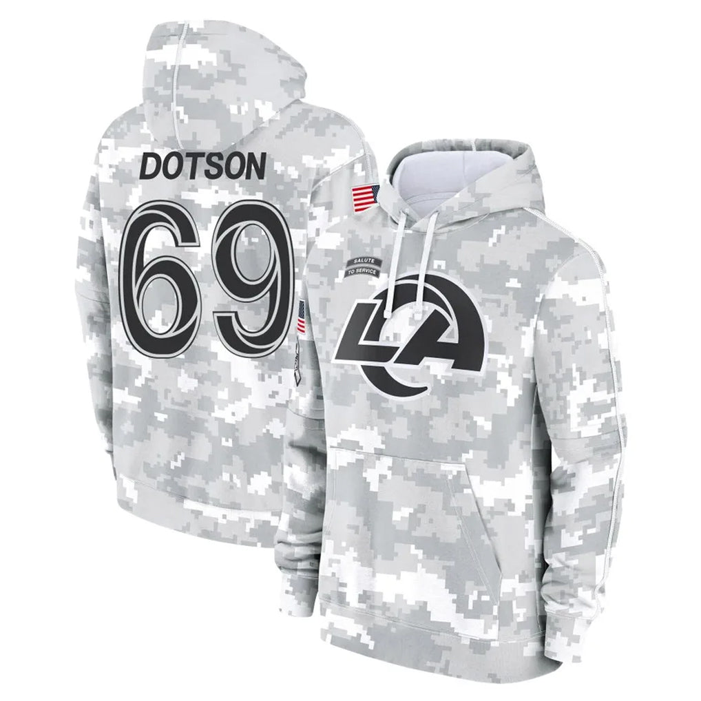 Kooe LA.Rams #69 Kevin Dotson Player Arctic Camo Salute to Service Hoodies Limited Game Stitched Jerseys