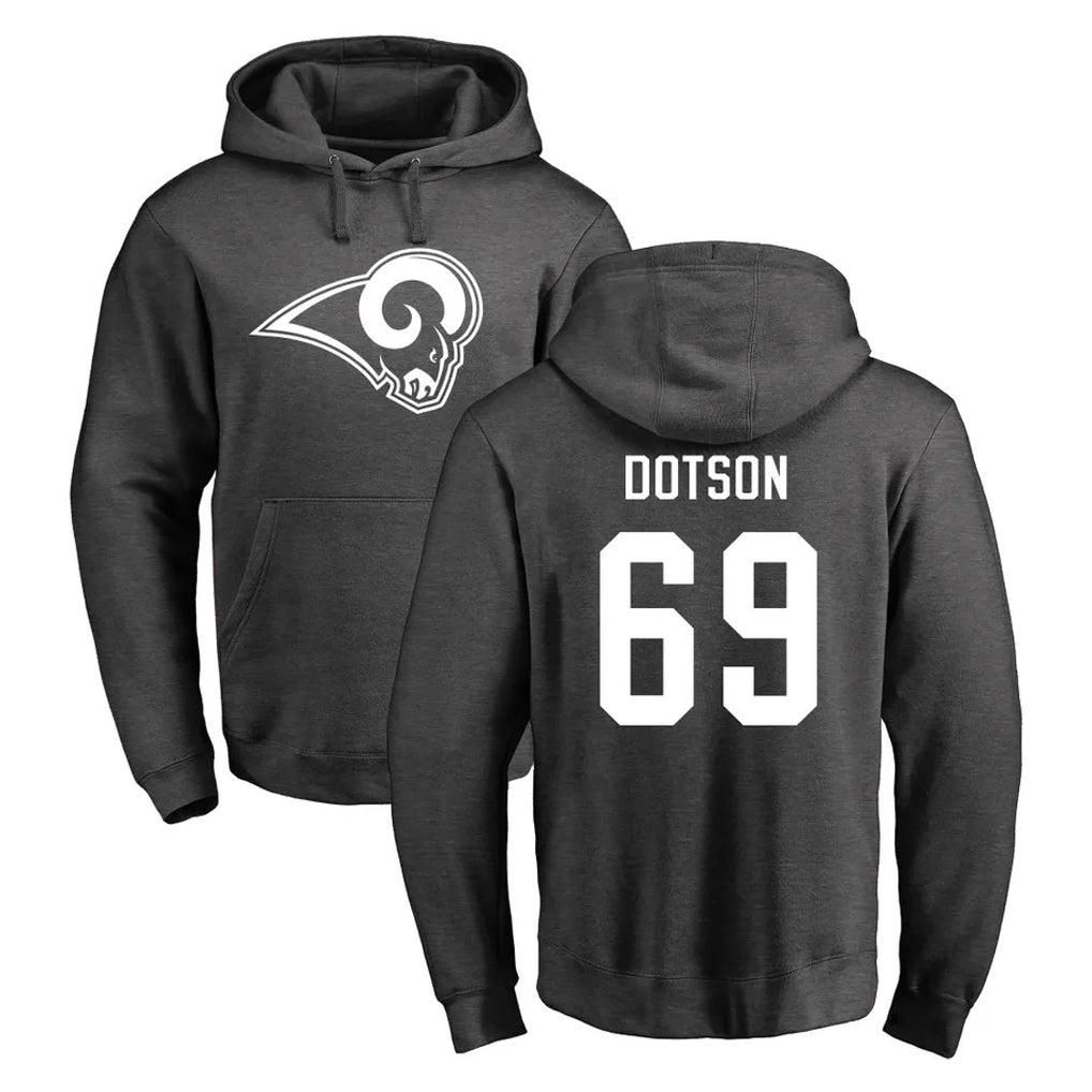 Kooe LA.Rams #69 Kevin Dotson Player Gray Pullover Hoodie Limited Game Stitched Jerseys