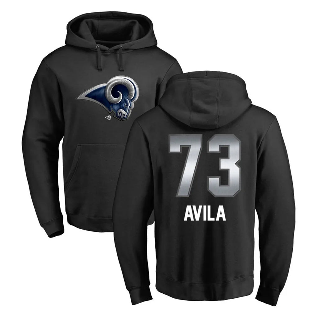 Kooe LA.Rams #73 Steve Avila Player Black Pullover Hoodie Limited Game Stitched Jerseys