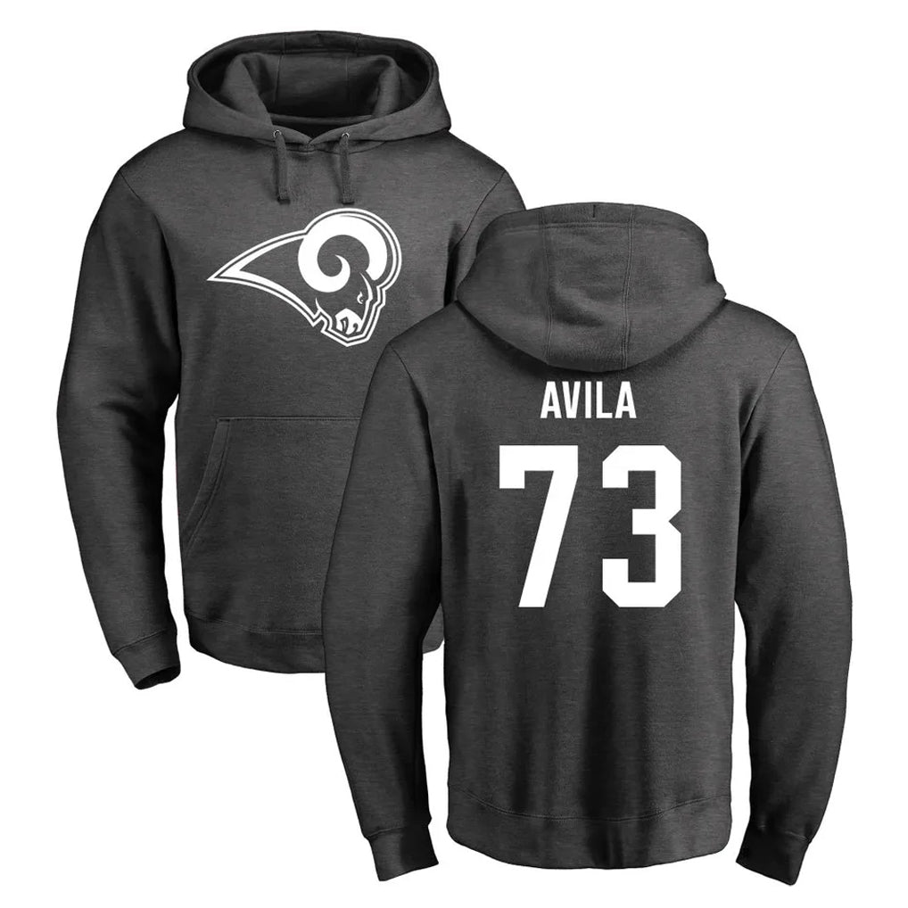 Kooe LA.Rams #73 Steve Avila Player Gray Pullover Hoodie Limited Game Stitched Jerseys