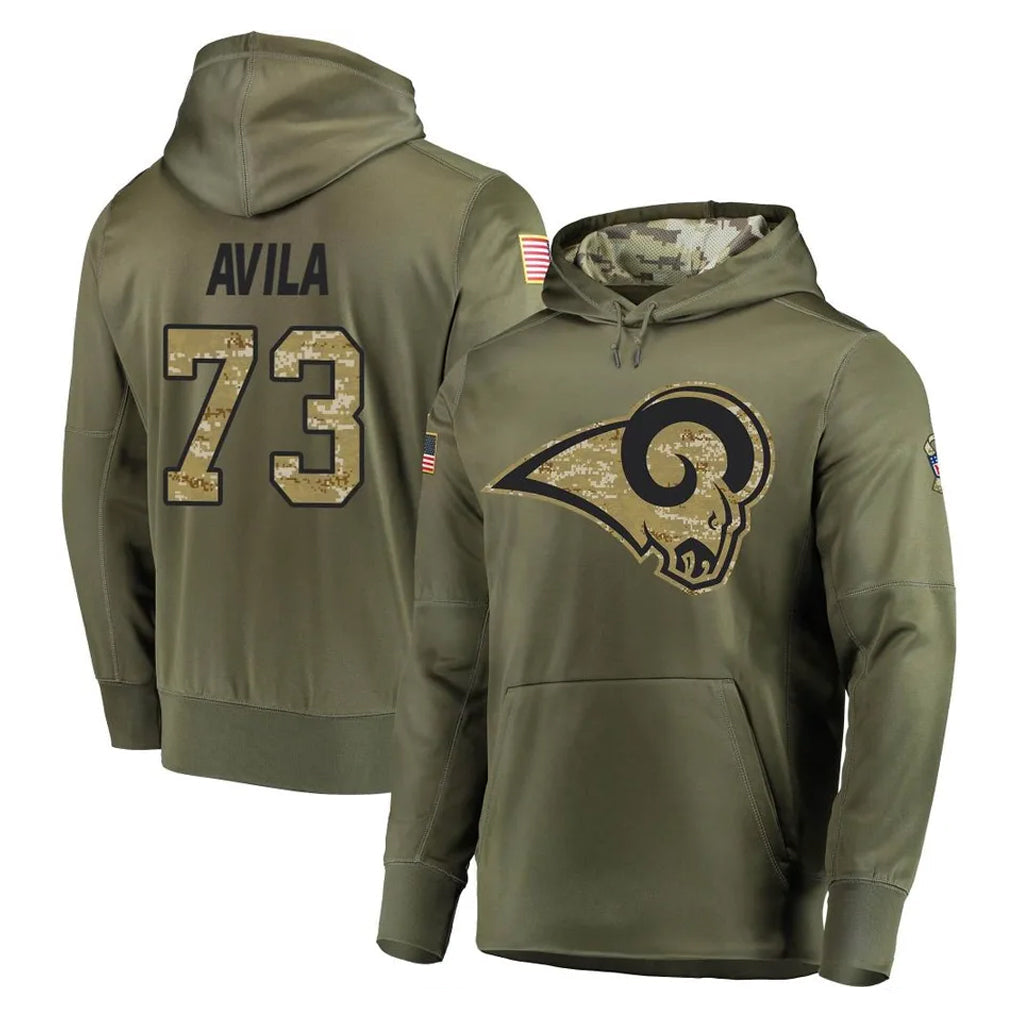 Kooe LA.Rams #73 Steve Avila Player Olive Salute to Service Pullover Hoodies Home Game Stitched Jerseys