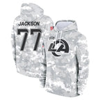 Kooe LA.Rams #77 Alaric Jackson Player Arctic Camo Salute to Service Hoodies Limited Game Stitched Jerseys
