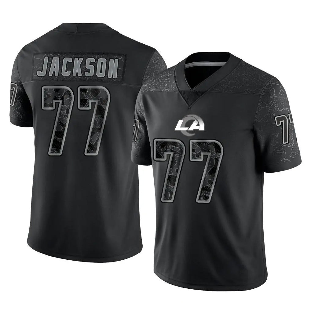Kooe LA.Rams #77 Alaric Jackson Player Black Limited Reflective Home Game Stitched Jerseys
