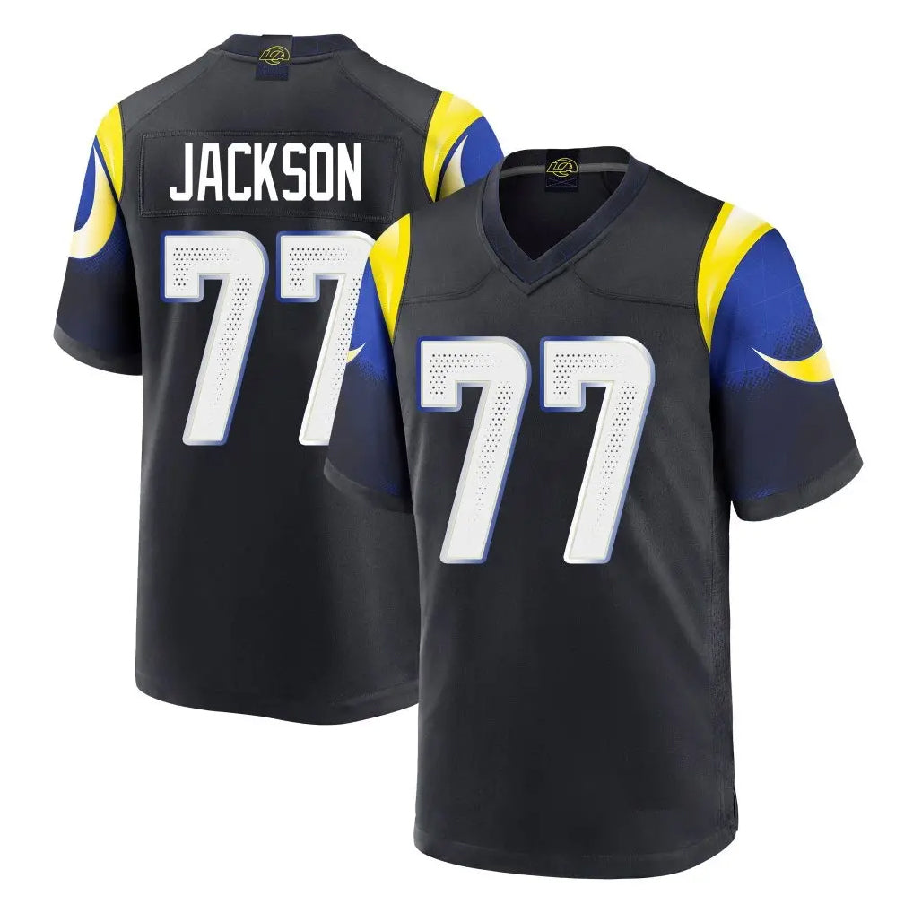Kooe LA.Rams #77 Alaric Jackson Player Black Midnight Rivalries Collection Home Game Stitched Jerseys