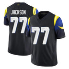 Kooe LA.Rams #77 Alaric Jackson Player Black Midnight Rivalries Collection Limited Home Game Stitched Jerseys