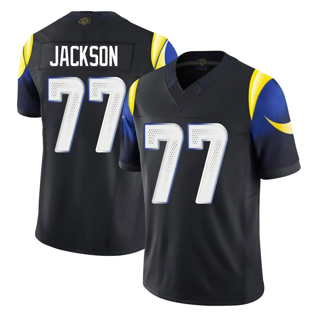 Kooe LA.Rams #77 Alaric Jackson Player Black Midnight Rivalries Collection Limited Home Game Stitched Jerseys