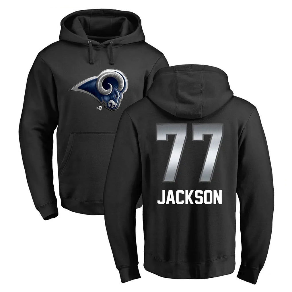 Kooe LA.Rams #77 Alaric Jackson Player Black Pullover Hoodie Limited Game Stitched Jerseys