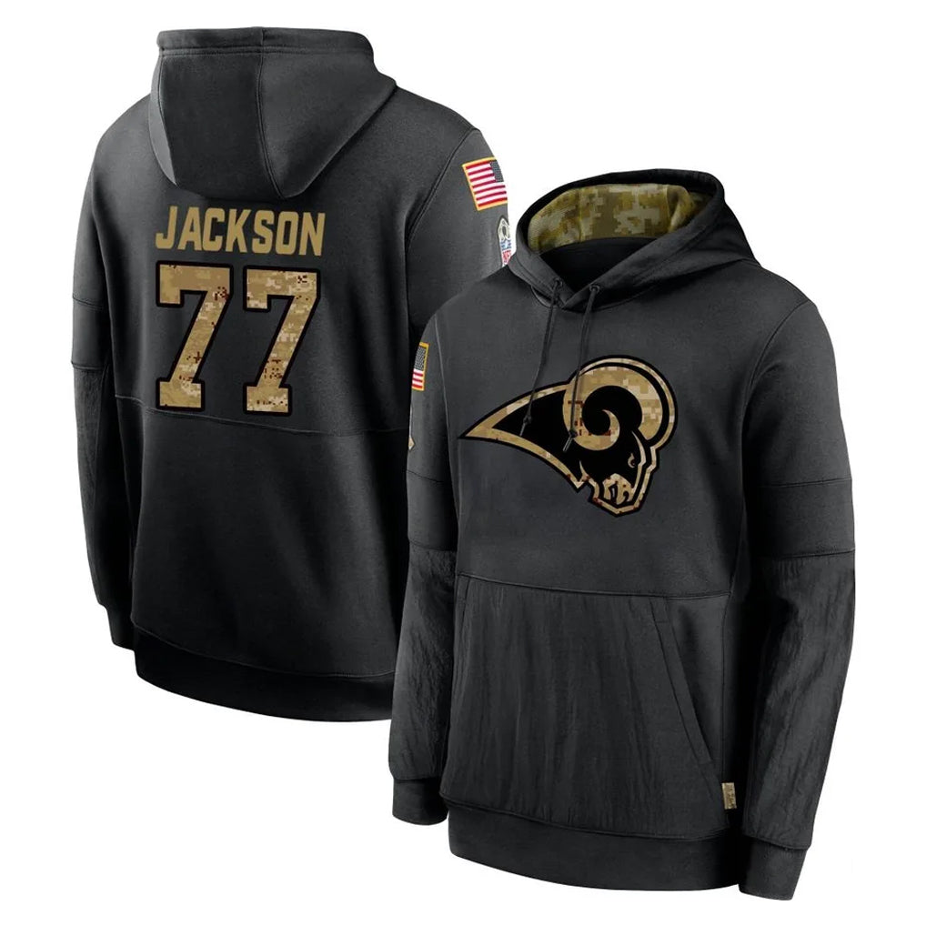 Kooe LA.Rams #77 Alaric Jackson Player Black Salute to Service Hoodies Limited Game Stitched Jerseys