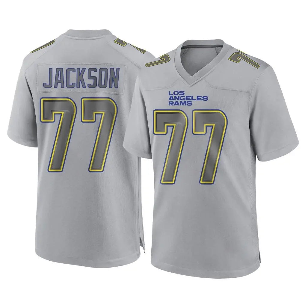 Kooe LA.Rams #77 Alaric Jackson Player Gray Atmosphere Fashion Home Game Stitched Jerseys