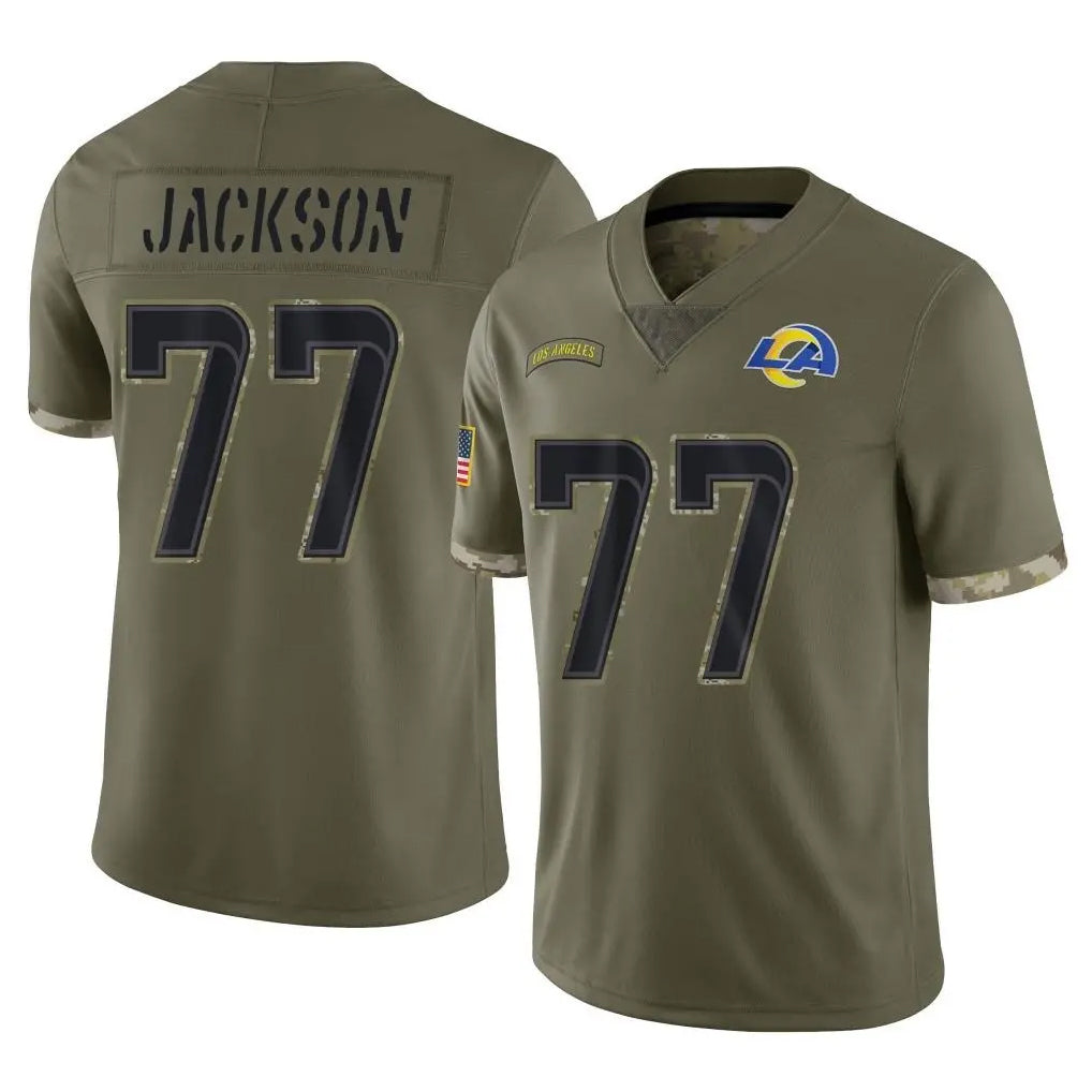 Kooe LA.Rams #77 Alaric Jackson Player Olive Salute To Service Limited Stitched Jerseys
