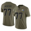 Kooe LA.Rams #77 Alaric Jackson Player Olive Salute To Service Limited Stitched Jerseys