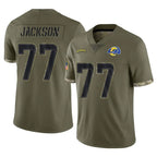 Kooe LA.Rams #77 Alaric Jackson Player Olive Salute To Service Limited Stitched Jerseys