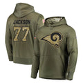 Kooe LA.Rams #77 Alaric Jackson Player Olive Salute to Service Pullover Hoodies Home Game Stitched Jerseys