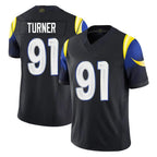 Kooe LA.Rams #91 Kobie Turner Player Black Midnight Rivalries Collection Limited Home Game Stitched Jerseys