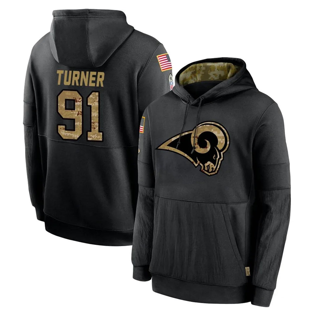 Kooe LA.Rams #91 Kobie Turner Player Black Salute to Service Hoodies Limited Game Stitched Jerseys