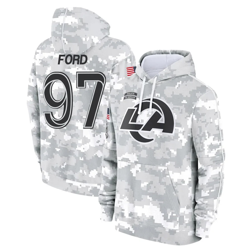 Kooe LA.Rams #97 Poona Ford Player Arctic Camo Salute to Service Hoodies Limited Game Stitched Jerseys