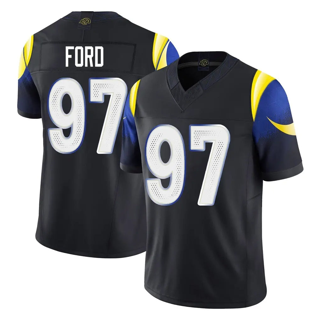 Kooe LA.Rams #97 Poona Ford Player Black Midnight Rivalries Collection Limited Home Game Stitched Jerseys