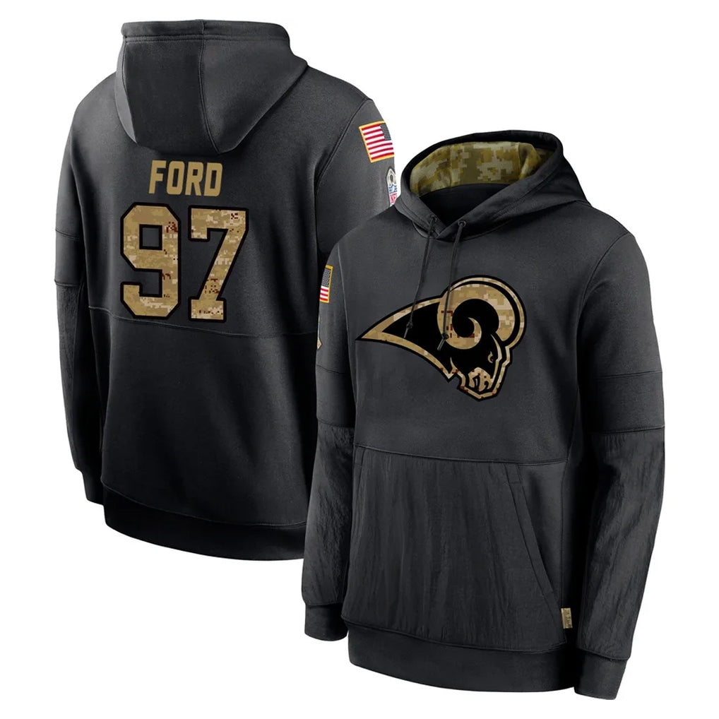 Kooe LA.Rams #97 Poona Ford Player Black Salute to Service Hoodies Limited Game Stitched Jerseys