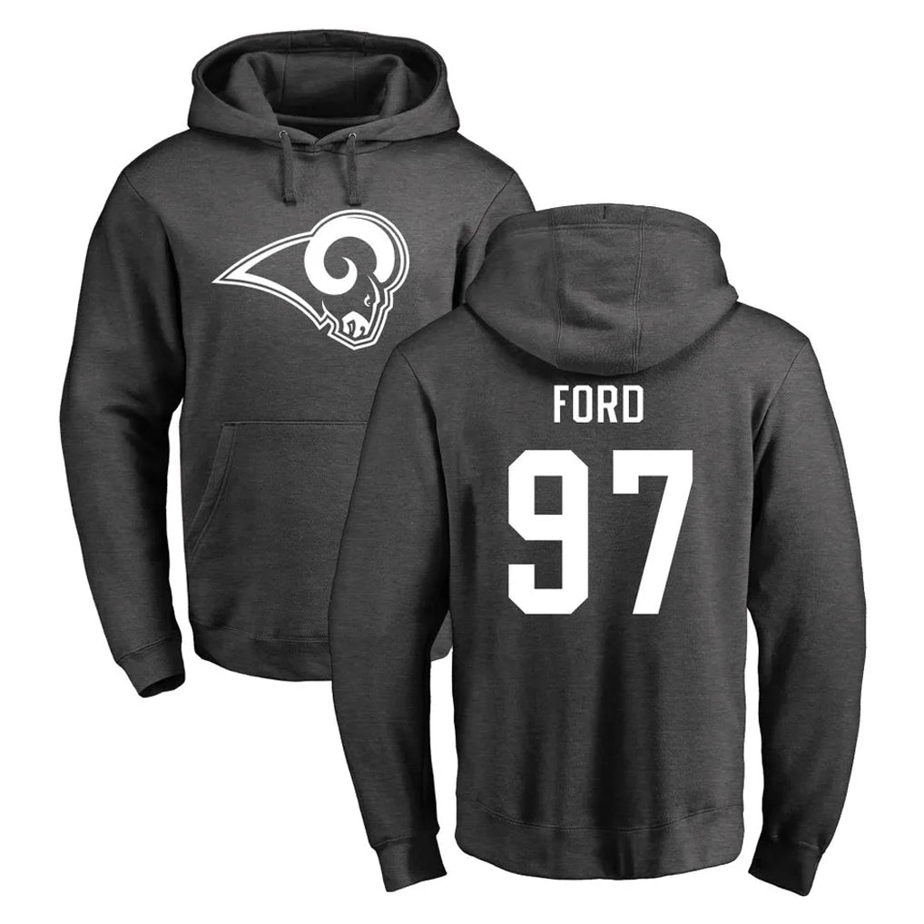 Kooe LA.Rams #97 Poona Ford Player Gray Pullover Hoodie Limited Game Stitched Jerseys