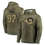 Kooe LA.Rams #97 Poona Ford Player Olive Salute to Service Pullover Hoodies Home Game Stitched Jerseys