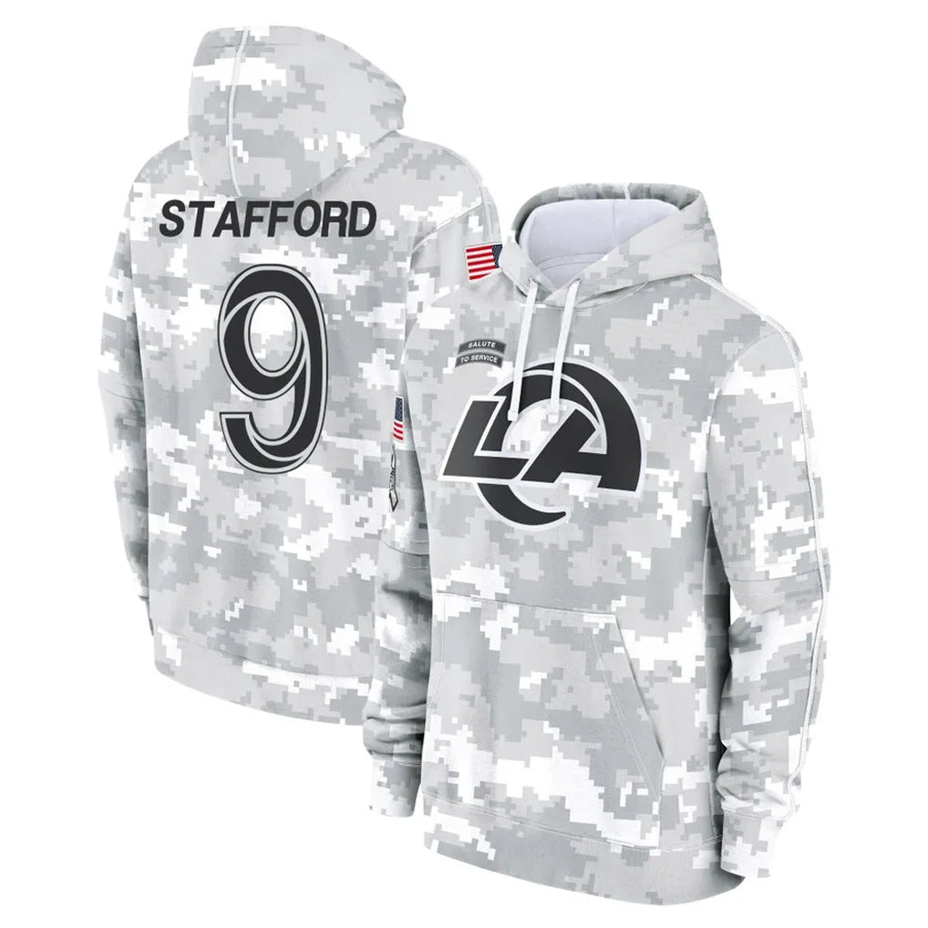 Kooe LA.Rams #9 Matthew Stafford Player Arctic Camo Salute to Service Hoodies Limited Game Stitched Jerseys