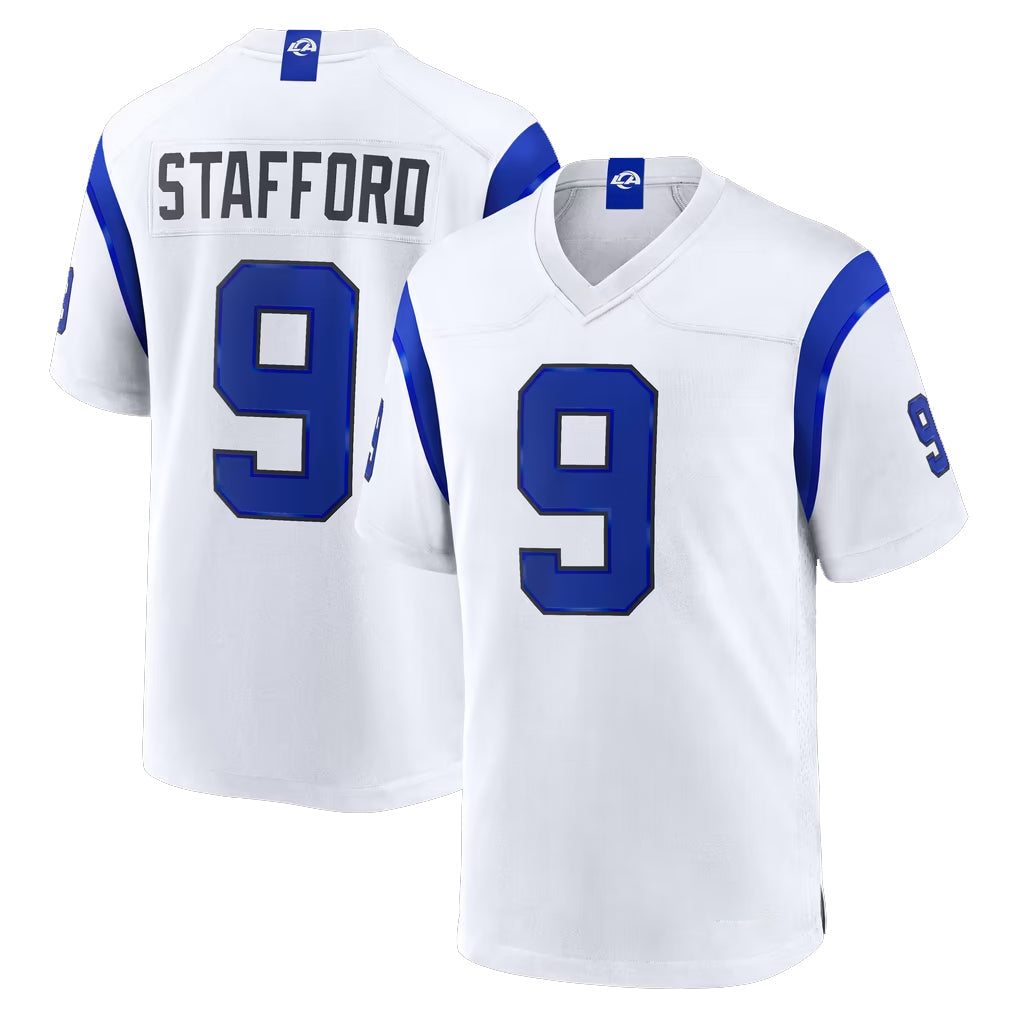 Kooe LA.Rams #9 Matthew Stafford Player Fearsome White Home Game Stitched Jerseys