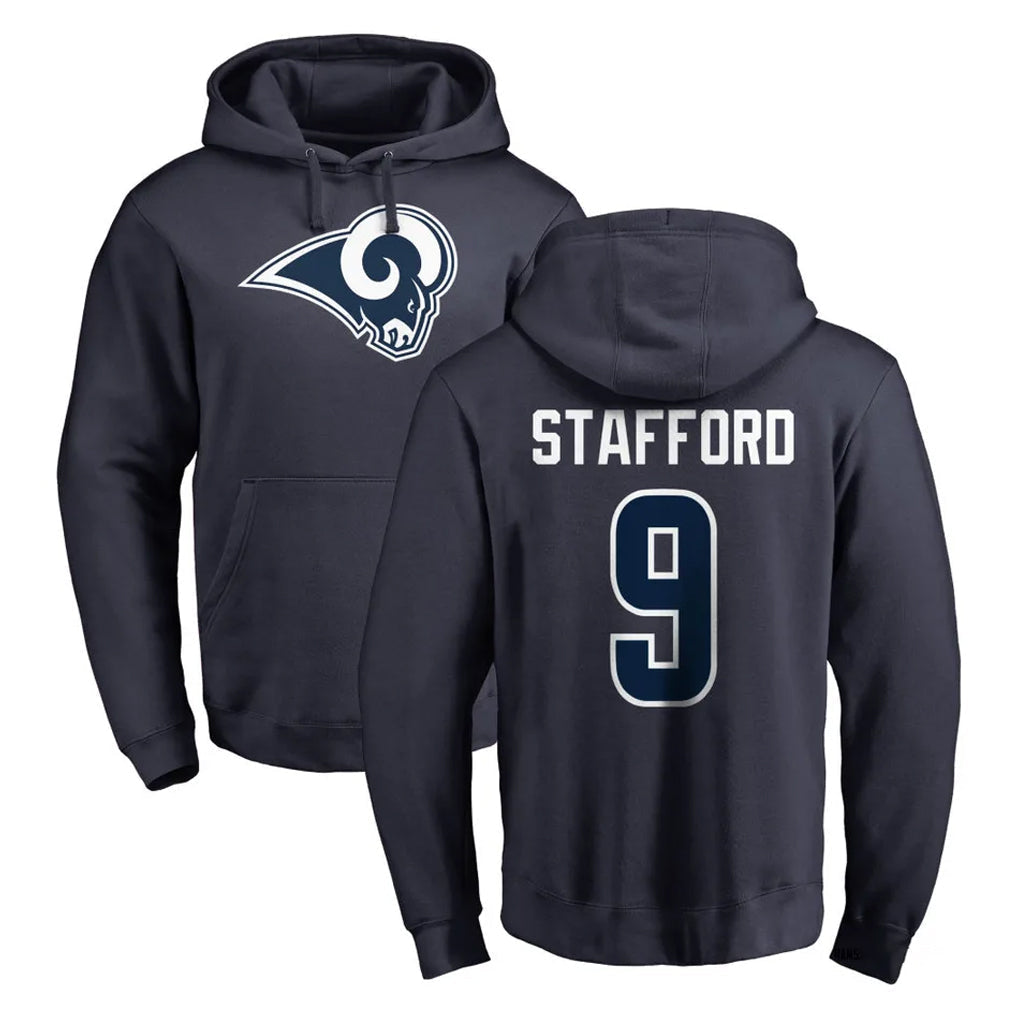 Kooe LA.Rams #9 Matthew Stafford Player Navy Pullover Hoodie Limited Game Stitched Jerseys