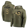 Kooe LA.Rams #9 Matthew Stafford Player Olive Salute to Service Pullover Hoodies Home Game Stitched Jerseys