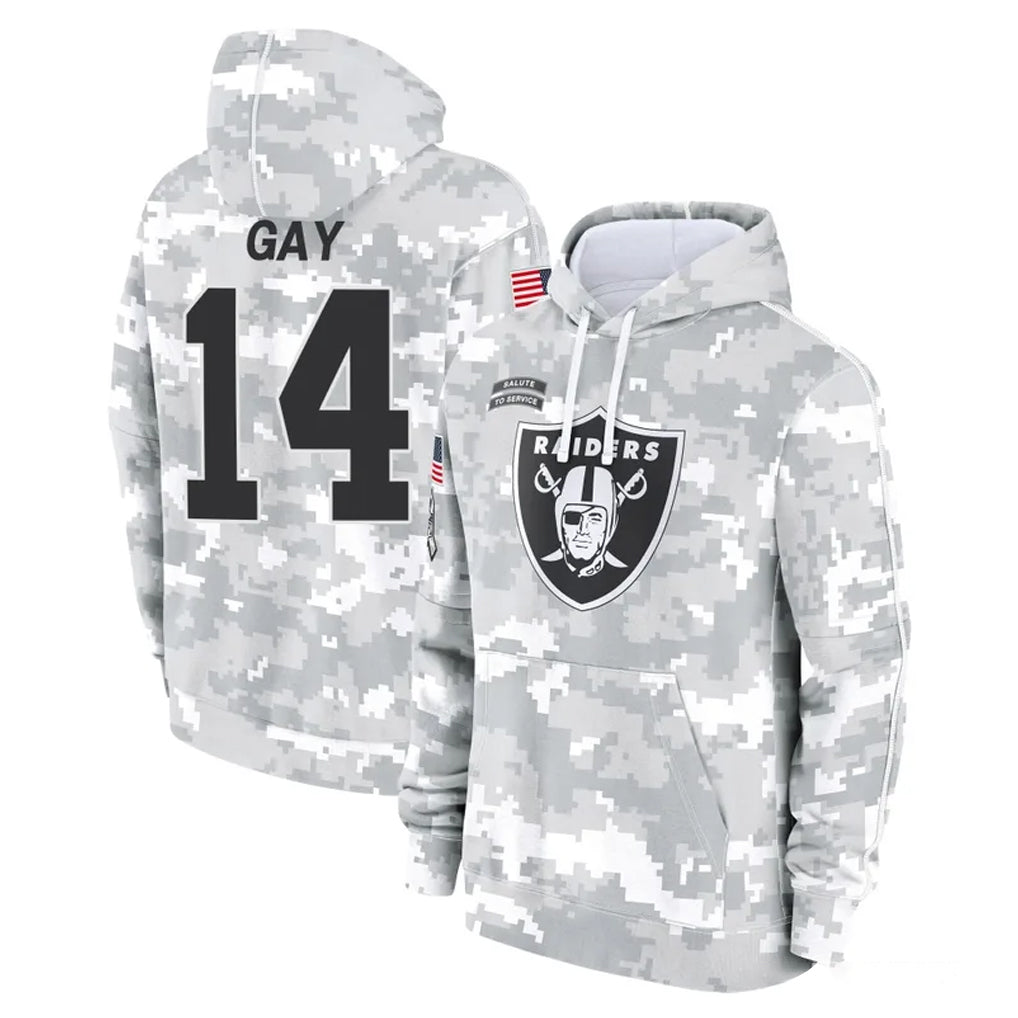 Kooe LV.Raiders #14 Matt Gay Player Arctic Camo Salute to Service Hoodies Limited Game Stitched Jerseys