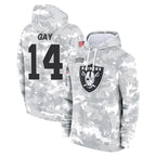 Kooe LV.Raiders #14 Matt Gay Player Arctic Camo Salute to Service Hoodies Limited Game Stitched Jerseys