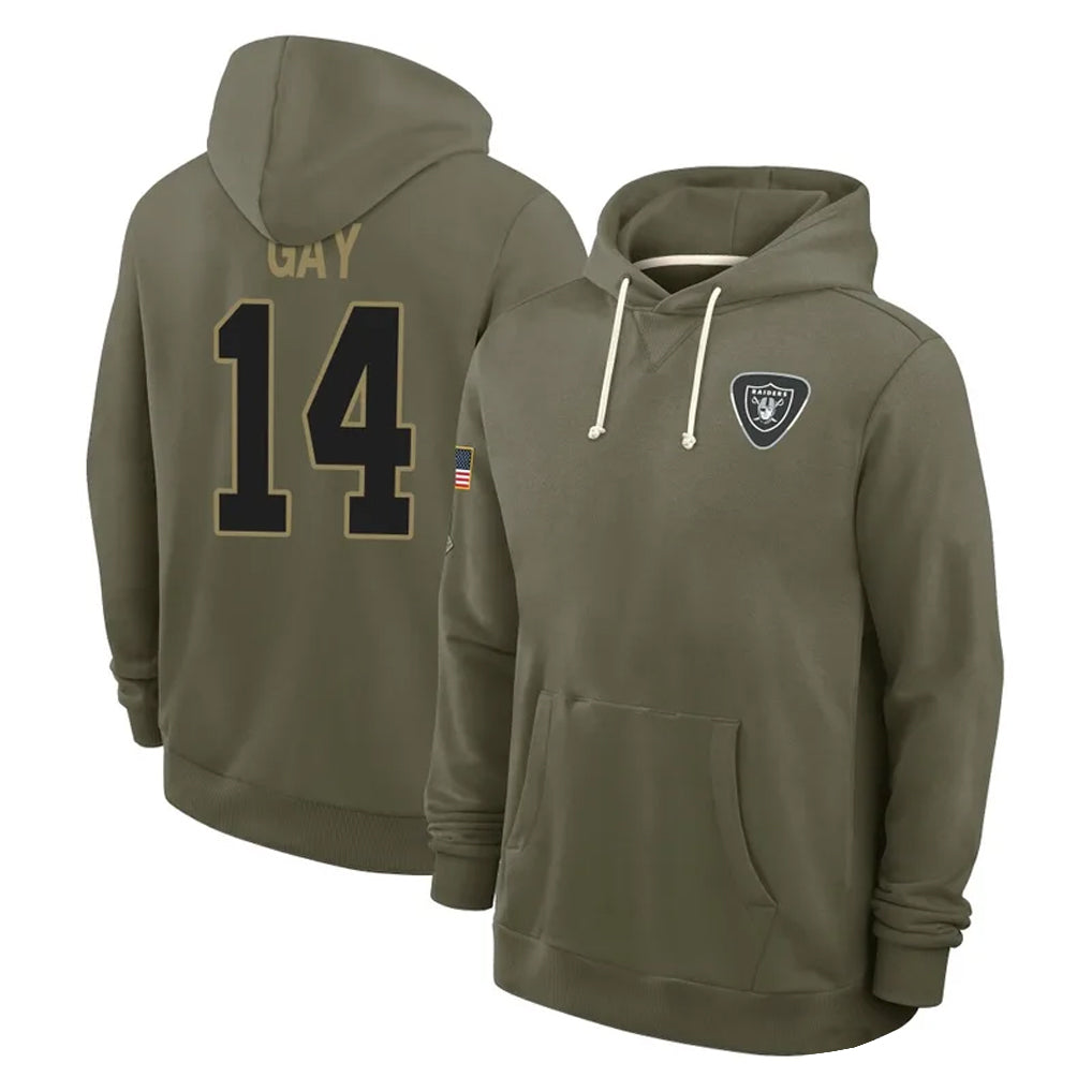 Kooe LV.Raiders #14 Matt Gay Player Olive Salute to Service Pullover Hoodies Limited Stitched Jerseys