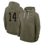Kooe LV.Raiders #14 Matt Gay Player Olive Salute to Service Pullover Hoodies Limited Stitched Jerseys