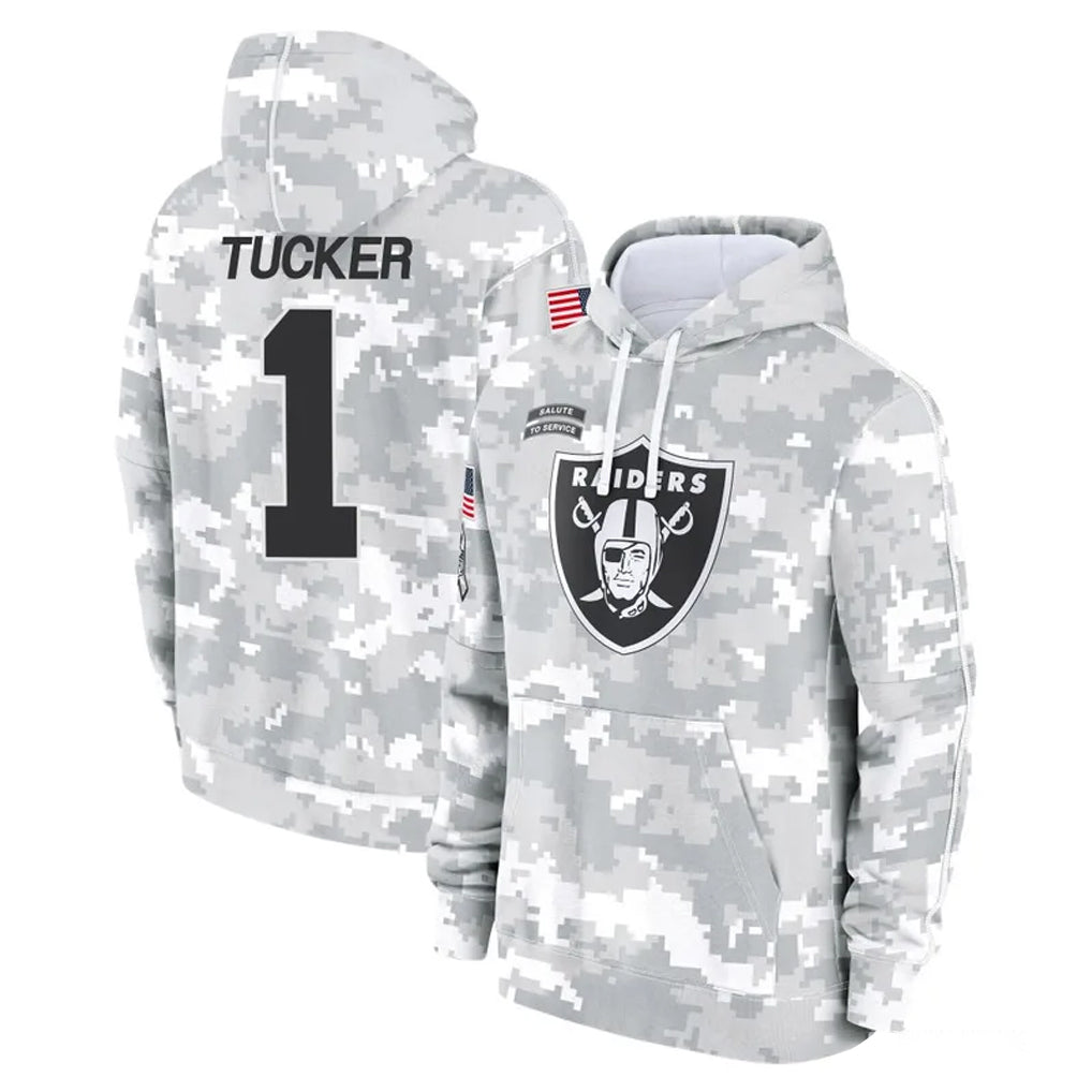 Kooe LV.Raiders #1 Tre Tucker Player Arctic Camo Salute to Service Hoodies Limited Game Stitched Jerseys