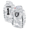 Kooe LV.Raiders #1 Tre Tucker Player Arctic Camo Salute to Service Hoodies Limited Game Stitched Jerseys