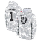 Kooe LV.Raiders #1 Tre Tucker Player Arctic Camo Salute to Service Hoodies Limited Game Stitched Jerseys