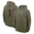 Kooe LV.Raiders #1 Tre Tucker Player Olive Salute to Service Pullover Hoodies Limited Stitched Jerseys