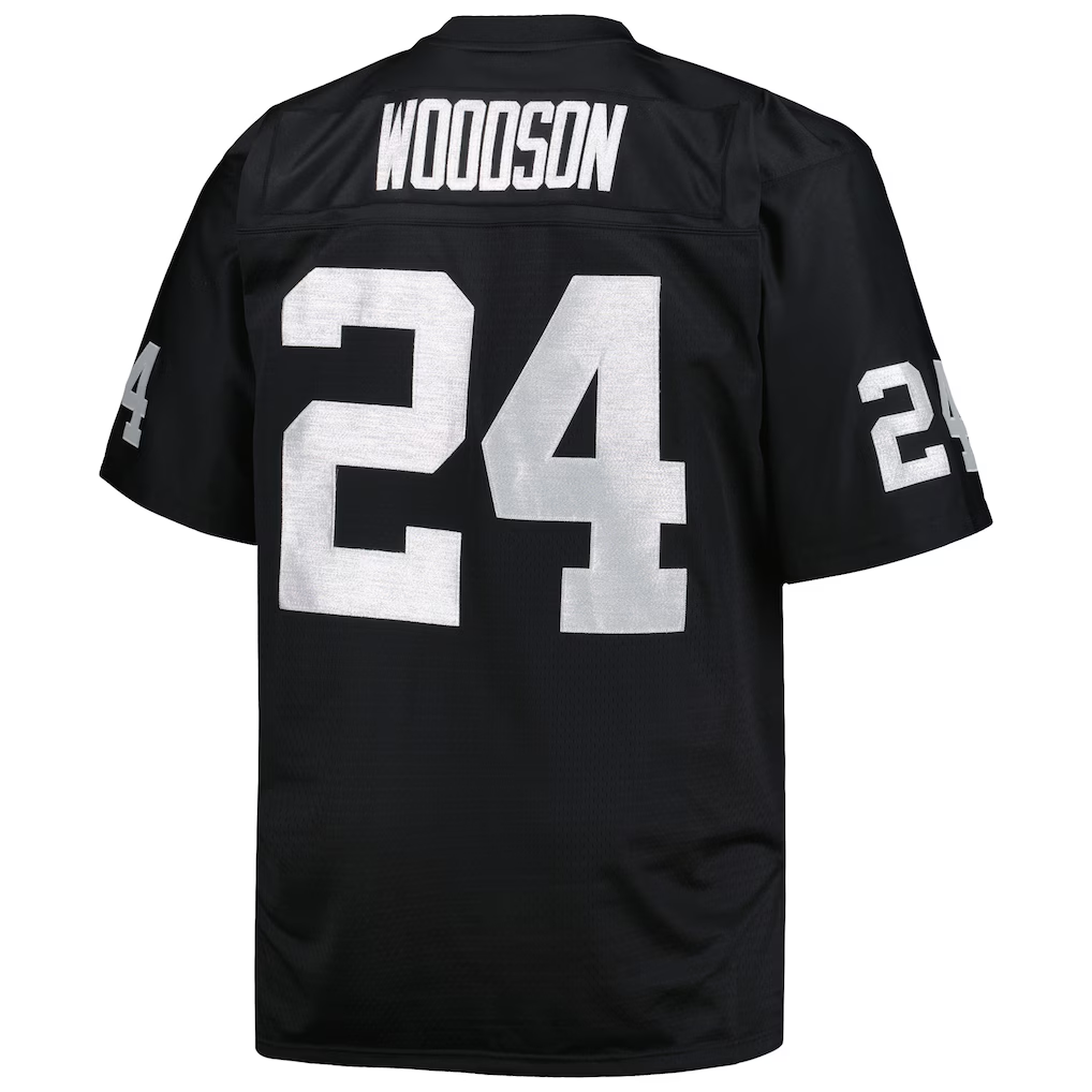 Kooe LV.Raiders #24 Charles Woodson Mitchell & Ness Black Big & Tall 1998 Retired Player Replica Jersey