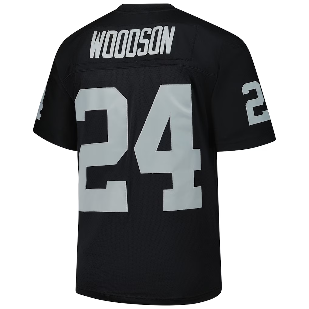 Kooe LV.Raiders #24 Charles Woodson Mitchell & Ness Black Legacy Replica Jersey Stitched Puhic