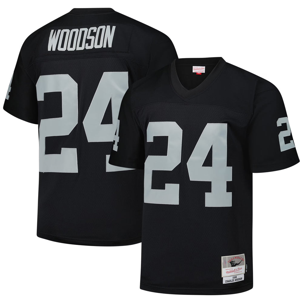 Kooe LV.Raiders #24 Charles Woodson Player Mitchell & Ness Black Legacy Replica Stitched Jerseys