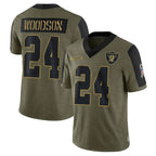 Kooe LV.Raiders #24 Charles Woodson Player Salute To Service Olive Stitched Jerseys