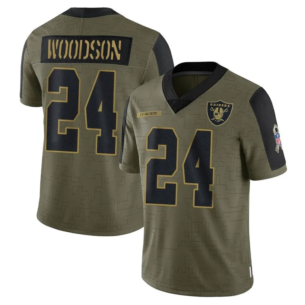 Kooe LV.Raiders #24 Charles Woodson Player Salute To Service Olive Stitched Jerseys