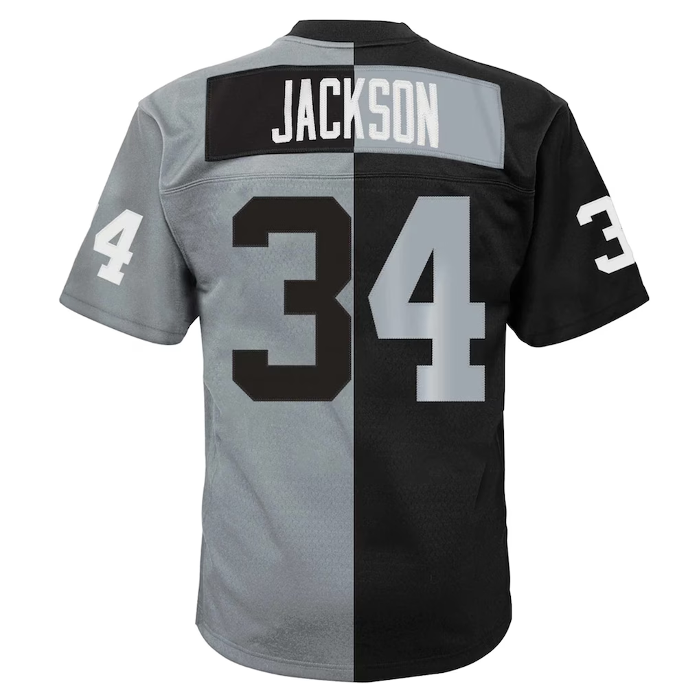 Kooe LV.Raiders #34  Bo Jackson Mitchell & Ness BlackSilver Big & Tall Split Legacy Retired Player Replica Jersey