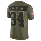 Kooe LV.Raiders #34 Bo Jackson Player Salute To Service Limited Olive Stitched Jerseys