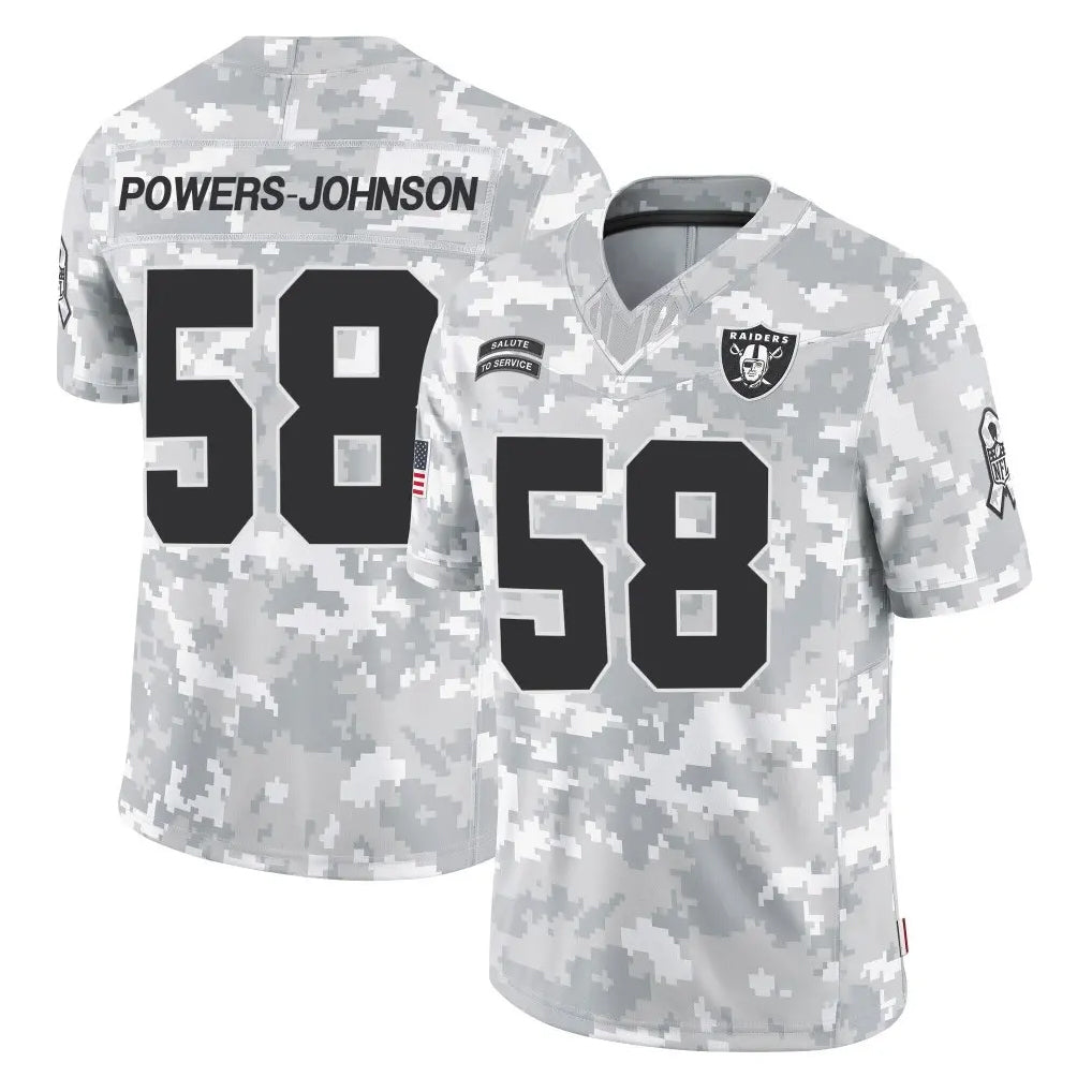 Kooe LV.Raiders #58 Jackson Powers-Johnson Player Arctic Camo Salute To Service Limited Game Stitched Jerseys