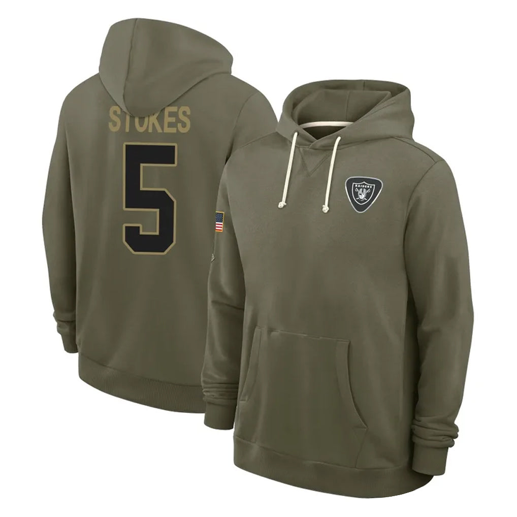 Kooe LV.Raiders #5 Eric Stokes Player Olive Salute to Service Pullover Hoodies Limited Stitched Jerseys