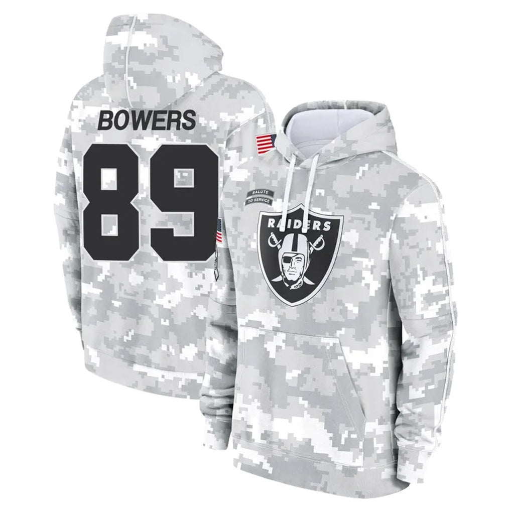 Kooe LV.Raiders #89 Brock Bowers Player Arctic Camo Salute to Service Hoodies Stitched Jerseys