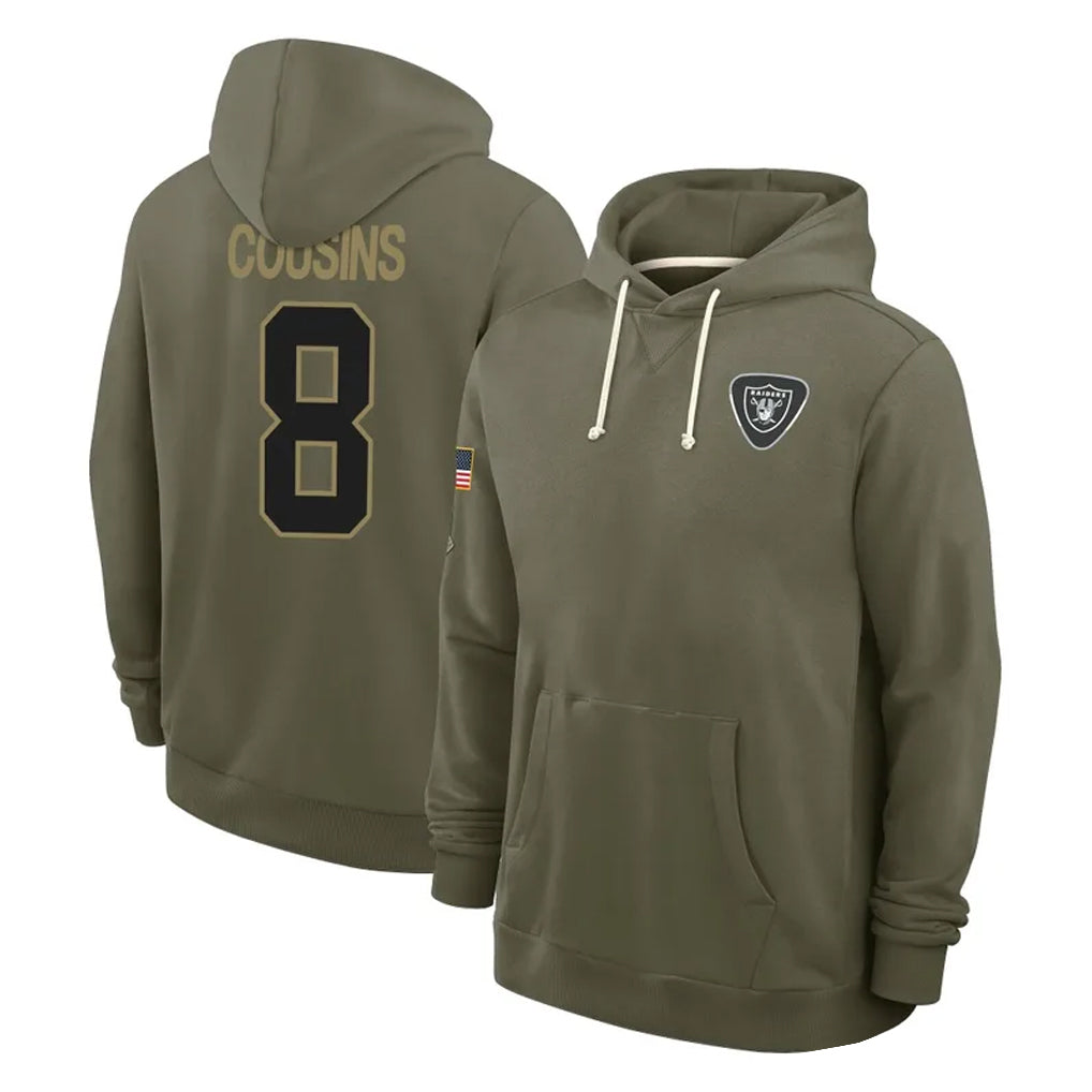 Kooe LV.Raiders #8 Kirk Cousins Player Olive Salute to Service Pullover Hoodies Limited Stitched Jerseys