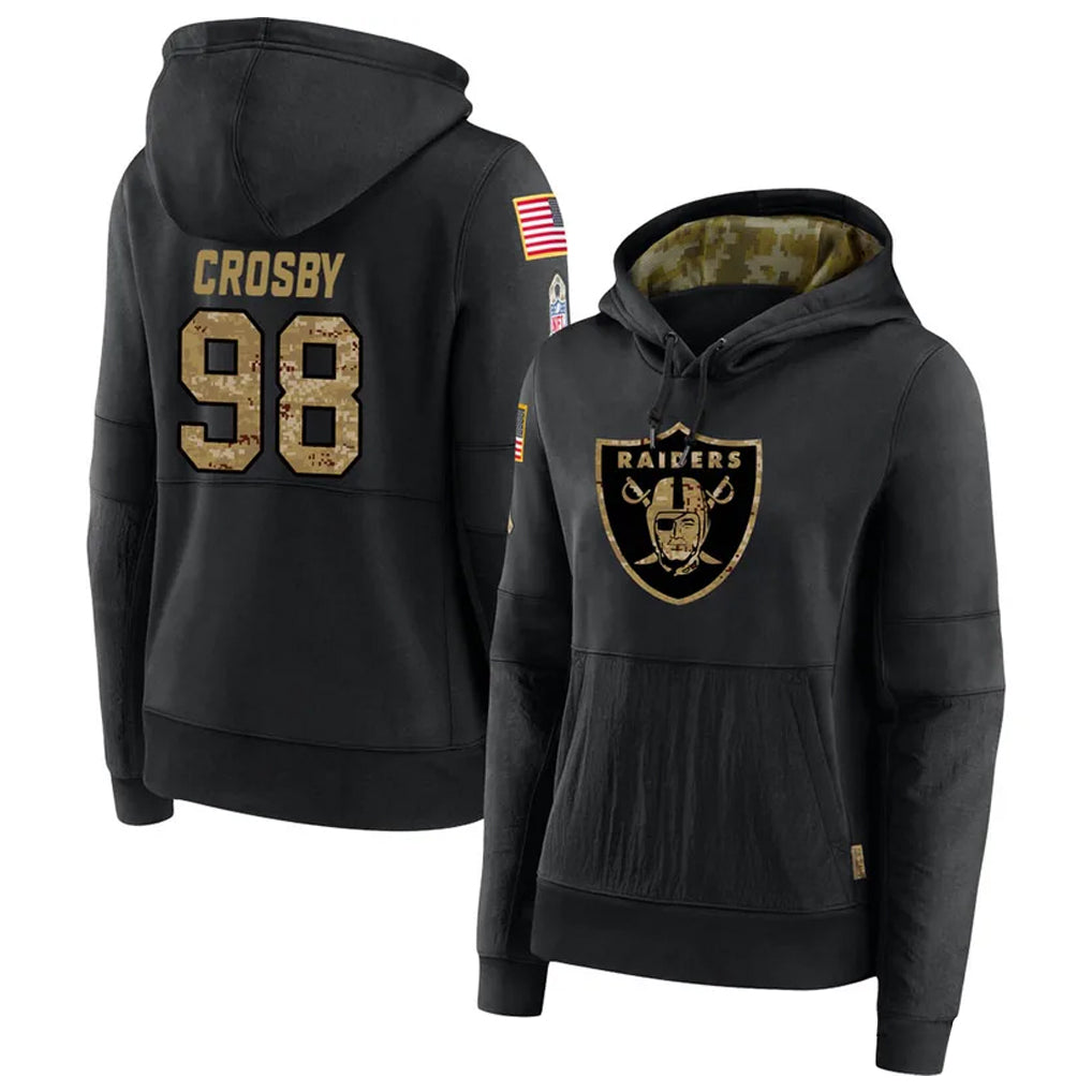 Kooe LV.Raiders #98 Maxx Crosby Player Salute to Service Black Hoodies Stitched Jerseys