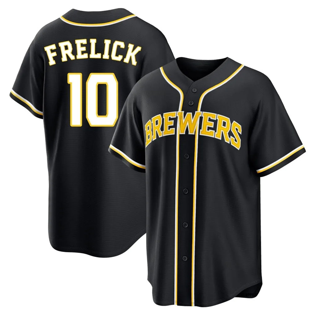 Kooe M.Brewers #10 Sal Frelick Player Black Fashion Out Home Game Stitched Jerseys