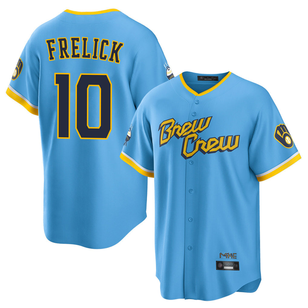 Kooe M.Brewers #10 Sal Frelick Player Light Blue City Connect Home Game Stitched Jerseys